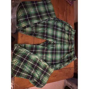 Womens Green Plaid Pajama Pants M Medium Cotton/Polyester Blend Comfortable Loun